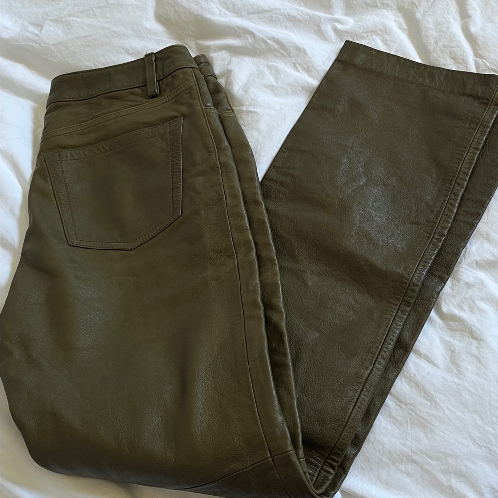Gap Y2K 2000 Bootcut Real genuine Leather Pants Olive Green Army size 8 - Picture 5 of 5